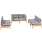 vidaXL 6-tlg. Garten-Lounge-Set mit Grauen Kissen Kiefer Massivholz vidaXL 6-tlg. Garten-Lounge-Set mit Grauen Kissen Kiefer Massivholz