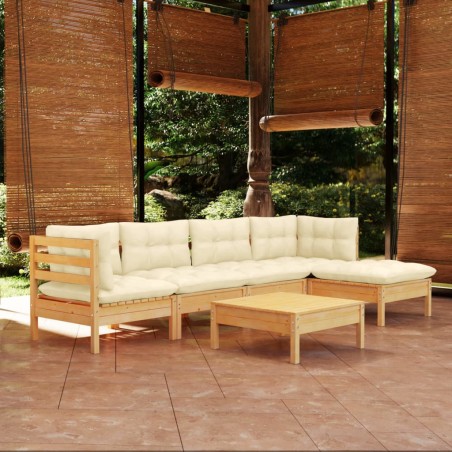 vidaXL 6-tlg. Garten-Lounge-Set mit Creme Kissen Kiefernholz