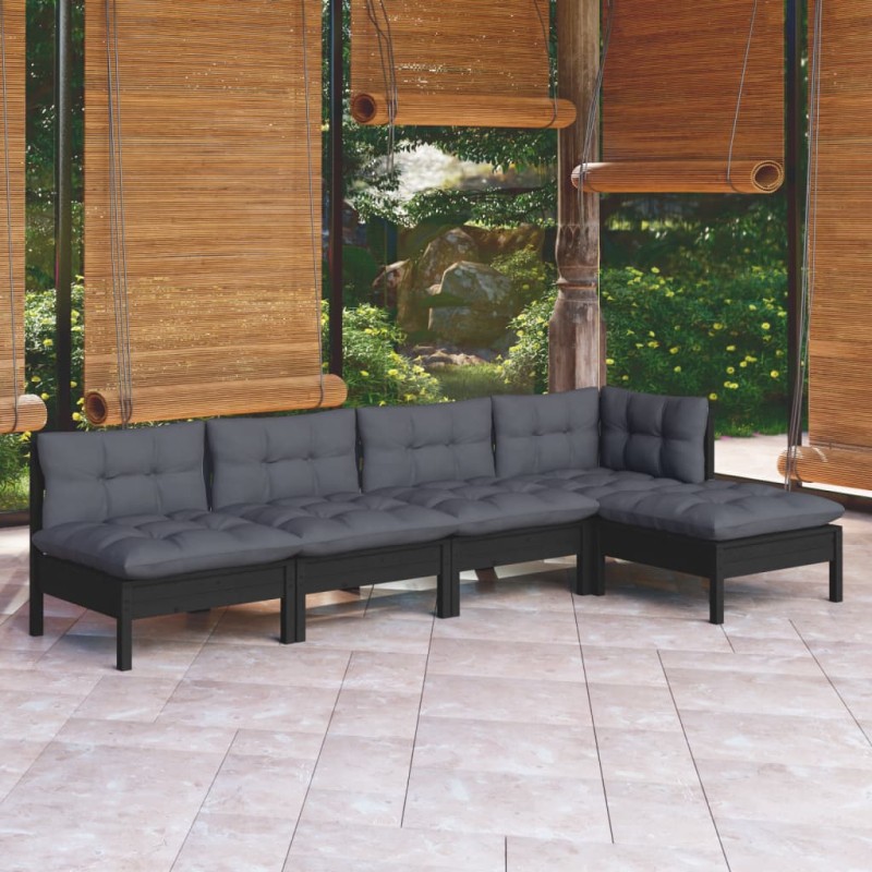 vidaXL 5-tlg. Garten-Lounge-Set mit Kissen Schwarz Kiefernholz vidaXL 5-tlg. Garten-Lounge-Set mit Kissen Schwarz Kiefernholz