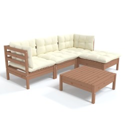 vidaXL 5-tlg. Garten-Lounge-Set mit Kissen Honigbraun Kiefernholz