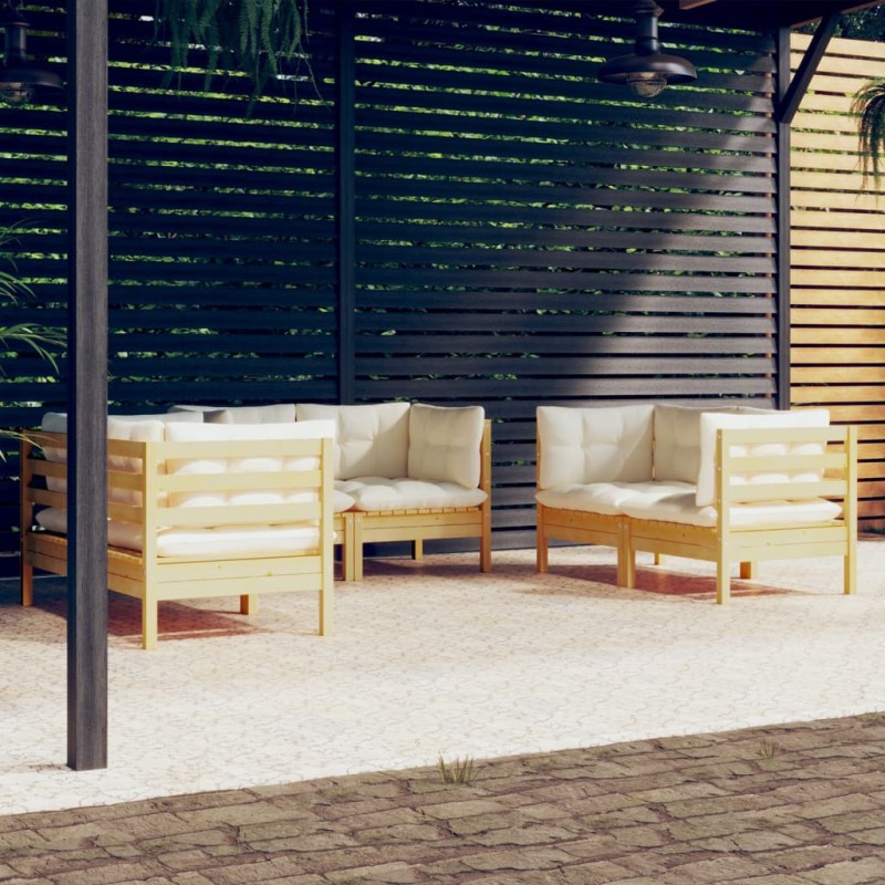 vidaXL 6-tlg. Garten-Lounge-Set mit Creme Kissen Massivholz Kiefer vidaXL 6-tlg. Garten-Lounge-Set mit Creme Kissen Massivholz Kiefer