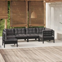 vidaXL 6-tlg. Garten-Lounge-Set mit Kissen Schwarz Kiefernholz