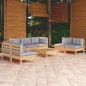 vidaXL 8-tlg. Garten-Lounge-Set mit Grauen Kissen Kiefer Massivholz vidaXL 8-tlg. Garten-Lounge-Set mit Grauen Kissen Kiefer Massivholz