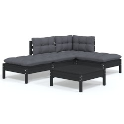 vidaXL 5-tlg. Garten-Lounge-Set mit Kissen Schwarz Kiefernholz
