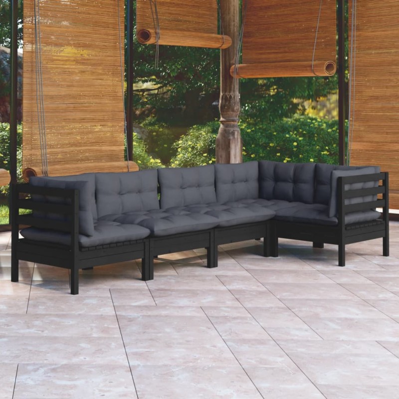 vidaXL 5-tlg. Garten-Lounge-Set mit Kissen Schwarz Kiefernholz vidaXL 5-tlg. Garten-Lounge-Set mit Kissen Schwarz Kiefernholz
