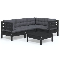 vidaXL 5-tlg. Garten-Lounge-Set mit Kissen Schwarz Kiefernholz