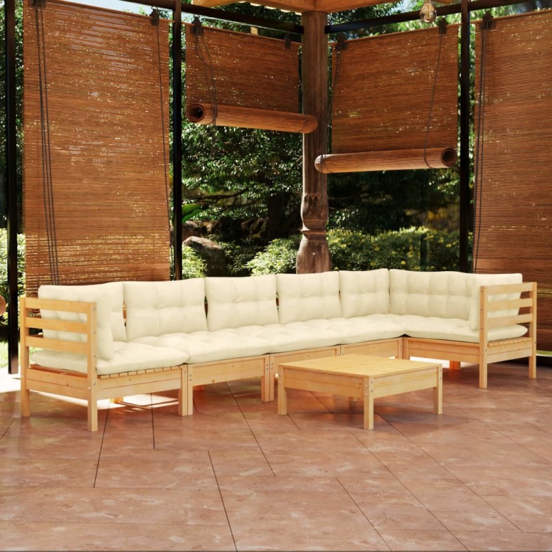 vidaXL 7-tlg. Garten-Lounge-Set mit Creme Kissen Kiefernholz vidaXL 7-tlg. Garten-Lounge-Set mit Creme Kissen Kiefernholz
