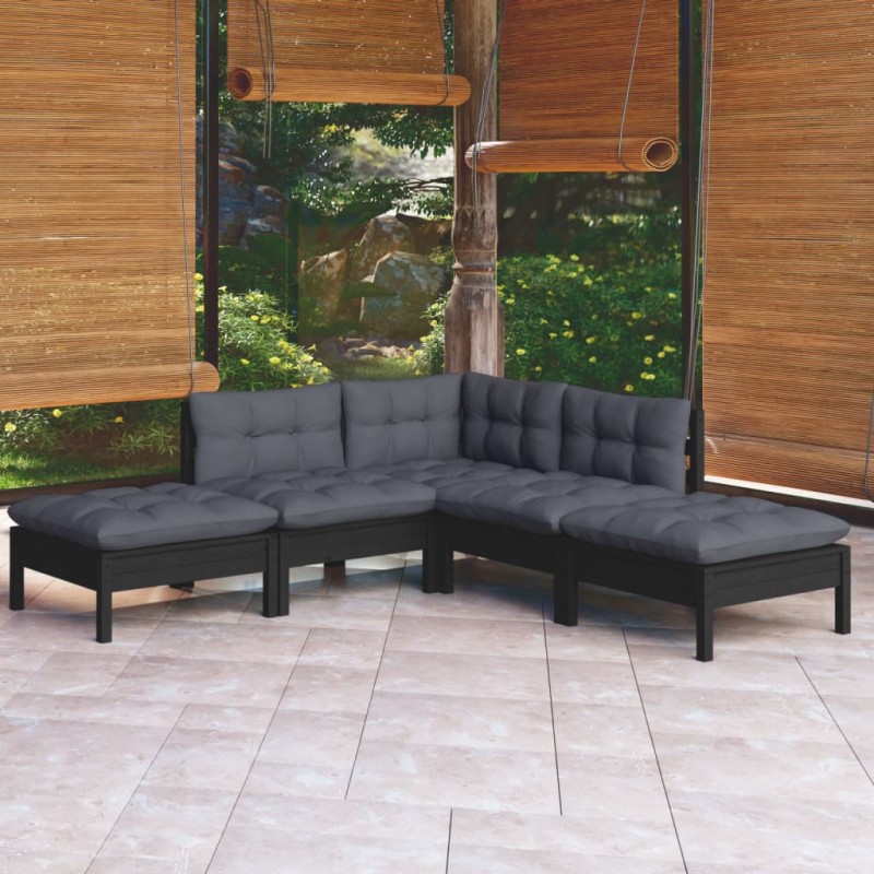 vidaXL 5-tlg. Garten-Lounge-Set mit Kissen Schwarz Kiefernholz vidaXL 5-tlg. Garten-Lounge-Set mit Kissen Schwarz Kiefernholz