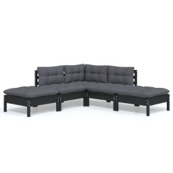 vidaXL 5-tlg. Garten-Lounge-Set mit Kissen Schwarz Kiefernholz