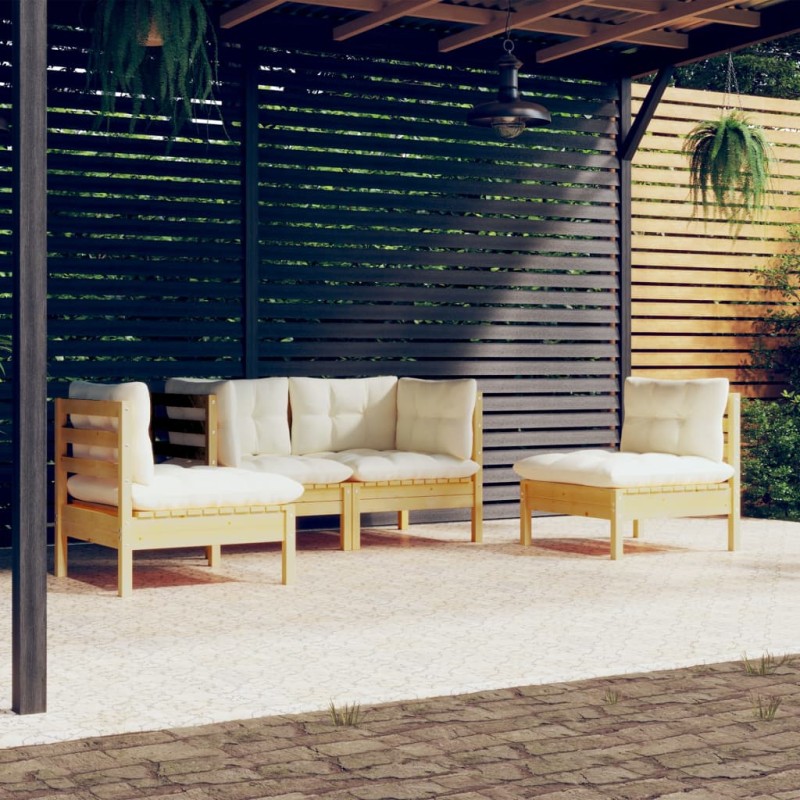 vidaXL 4-tlg. Garten-Lounge-Set mit Creme Kissen Massivholz Kiefer vidaXL 4-tlg. Garten-Lounge-Set mit Creme Kissen Massivholz Kiefer