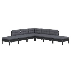 vidaXL 7-tlg. Garten-Lounge-Set mit Kissen Schwarz Kiefernholz
