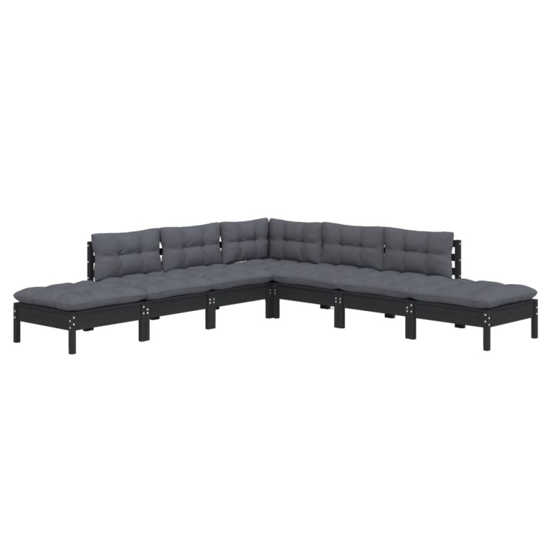 vidaXL 7-tlg. Garten-Lounge-Set mit Kissen Schwarz Kiefernholz vidaXL 7-tlg. Garten-Lounge-Set mit Kissen Schwarz Kiefernholz