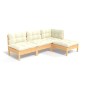 vidaXL 4-tlg. Garten-Lounge-Set mit Creme Kissen Kiefernholz vidaXL 4-tlg. Garten-Lounge-Set mit Creme Kissen Kiefernholz