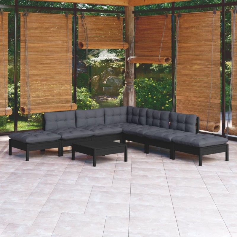 vidaXL 8-tlg. Garten-Lounge-Set mit Kissen Schwarz Kiefernholz vidaXL 8-tlg. Garten-Lounge-Set mit Kissen Schwarz Kiefernholz