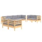 vidaXL 8-tlg. Garten-Lounge-Set mit Grauen Kissen Kiefer Massivholz vidaXL 8-tlg. Garten-Lounge-Set mit Grauen Kissen Kiefer Massivholz