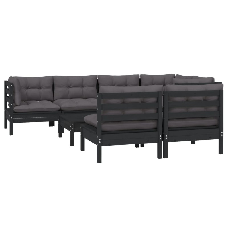vidaXL 8-tlg. Garten-Lounge-Set mit Kissen Schwarz Massivholz Kiefer vidaXL 8-tlg. Garten-Lounge-Set mit Kissen Schwarz Massivholz Kiefer