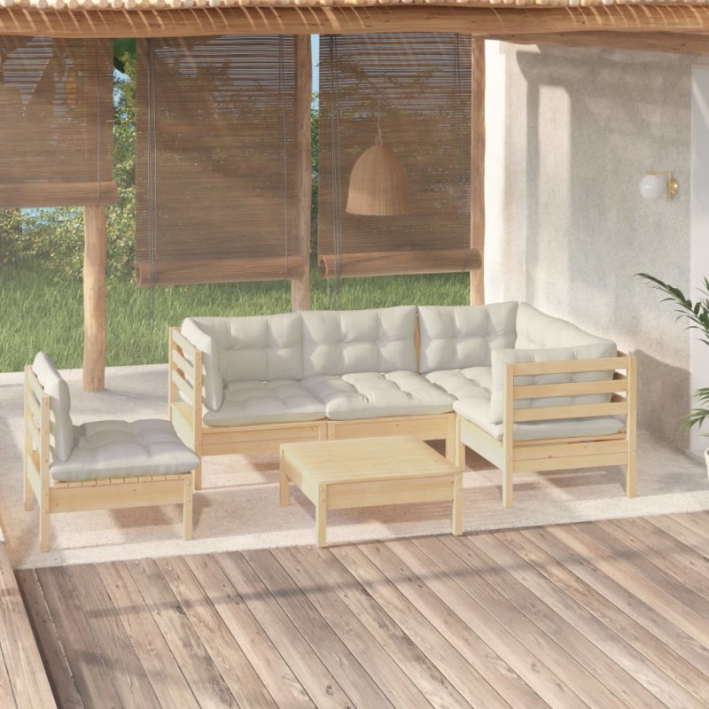 vidaXL 6-tlg. Garten-Lounge-Set mit Creme Kissen Kiefernholz vidaXL 6-tlg. Garten-Lounge-Set mit Creme Kissen Kiefernholz
