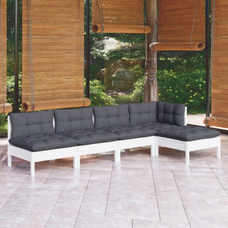 vidaXL 5-tlg. Garten-Lounge-Set mit Kissen Weiß Kiefernholz