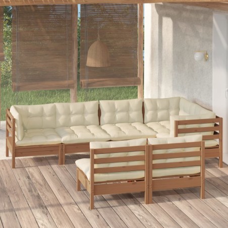 vidaXL 7-tlg. Garten-Lounge-Set mit Kissen Honigbraun Kiefernholz