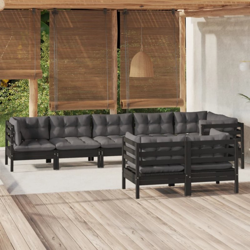vidaXL 8-tlg. Garten-Lounge-Set mit Kissen Schwarz Massivholz Kiefer vidaXL 8-tlg. Garten-Lounge-Set mit Kissen Schwarz Massivholz Kiefer