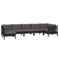 vidaXL 7-tlg. Garten-Lounge-Set mit Kissen Schwarz Kiefernholz