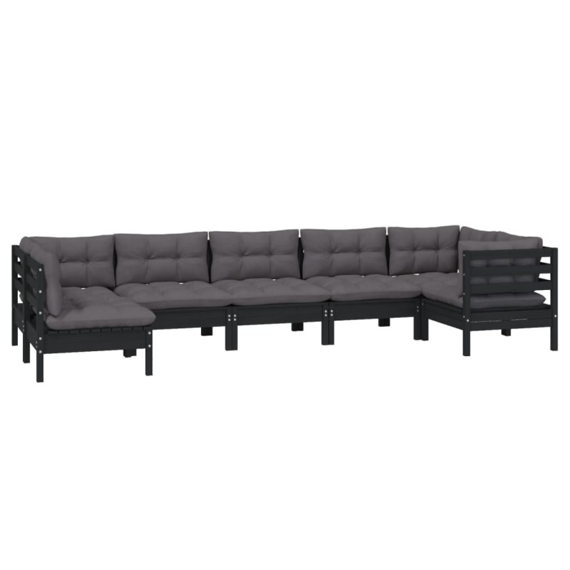 vidaXL 7-tlg. Garten-Lounge-Set mit Kissen Schwarz Kiefernholz vidaXL 7-tlg. Garten-Lounge-Set mit Kissen Schwarz Kiefernholz