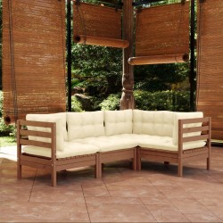 vidaXL 4-tlg. Garten-Lounge-Set mit Kissen Honigbraun Kiefernholz