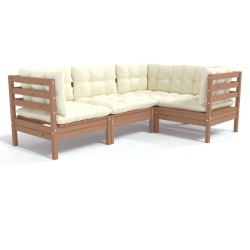 vidaXL 4-tlg. Garten-Lounge-Set mit Kissen Honigbraun Kiefernholz
