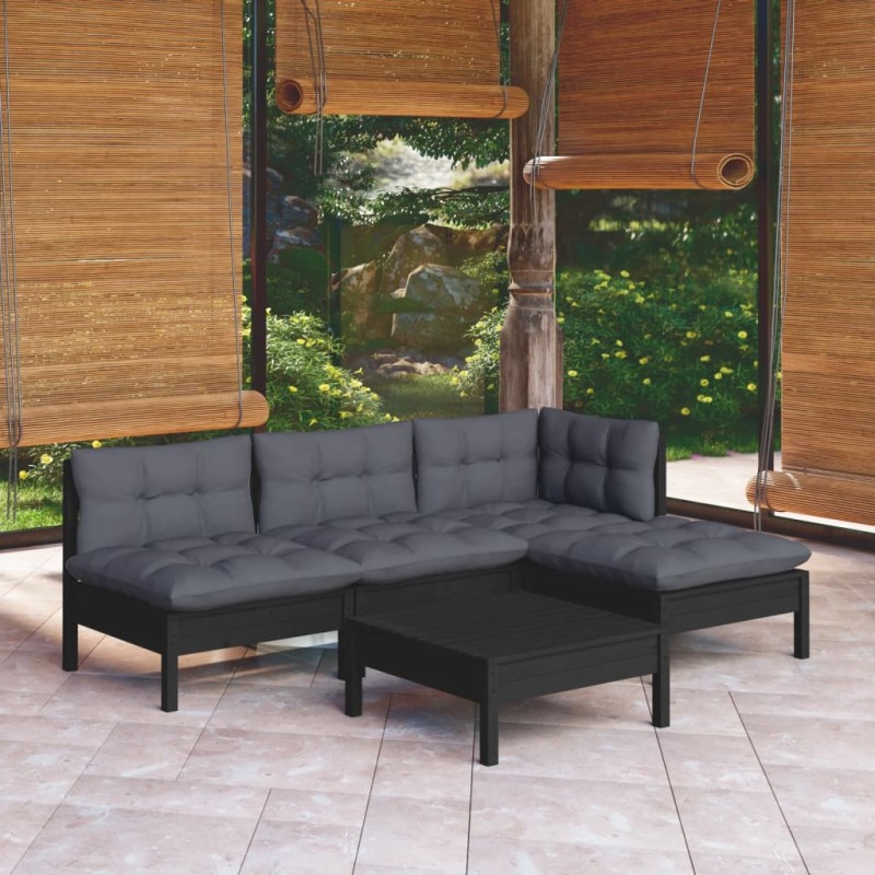 vidaXL 5-tlg. Garten-Lounge-Set mit Kissen Schwarz Kiefernholz vidaXL 5-tlg. Garten-Lounge-Set mit Kissen Schwarz Kiefernholz
