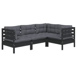 vidaXL 4-tlg. Garten-Lounge-Set mit Kissen Schwarz Kiefernholz