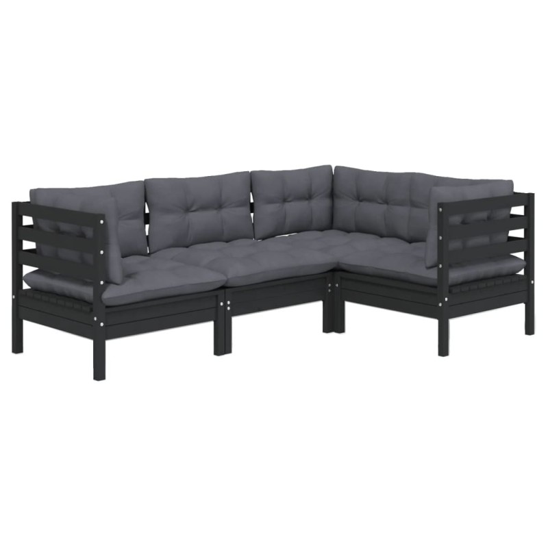 vidaXL 4-tlg. Garten-Lounge-Set mit Kissen Schwarz Kiefernholz vidaXL 4-tlg. Garten-Lounge-Set mit Kissen Schwarz Kiefernholz