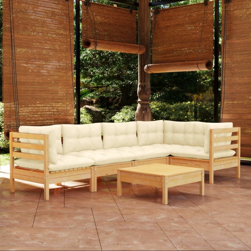 vidaXL 6-tlg. Garten-Lounge-Set mit Creme Kissen Kiefernholz vidaXL 6-tlg. Garten-Lounge-Set mit Creme Kissen Kiefernholz