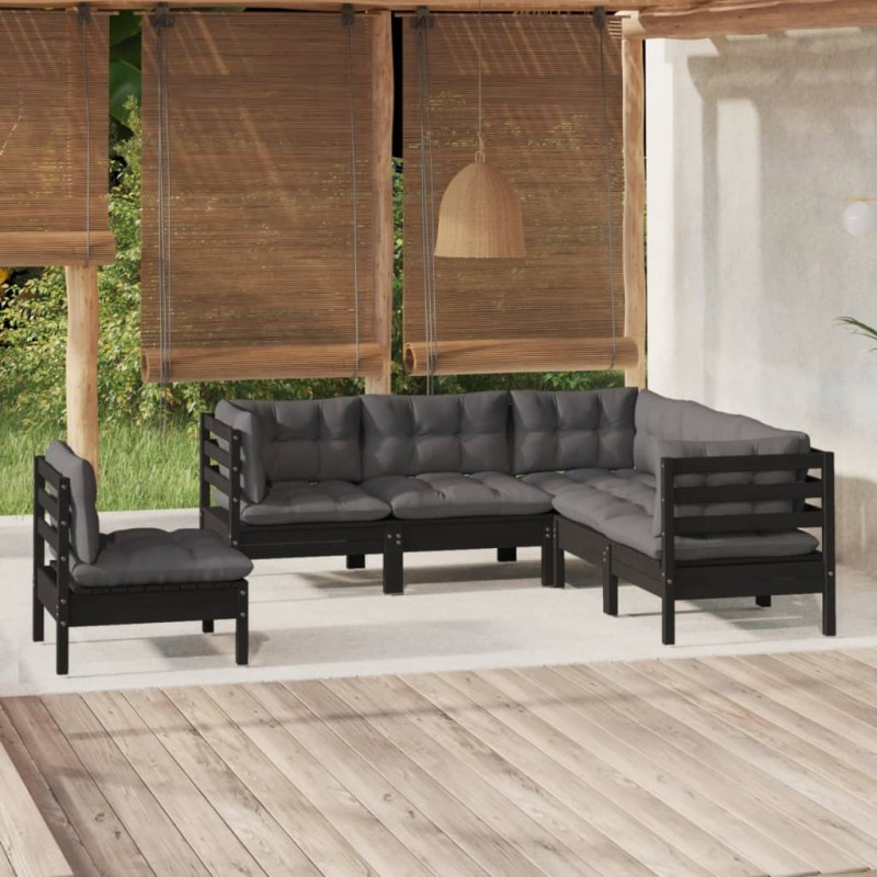 vidaXL 5-tlg. Garten-Lounge-Set mit Kissen Schwarz Kiefernholz vidaXL 5-tlg. Garten-Lounge-Set mit Kissen Schwarz Kiefernholz
