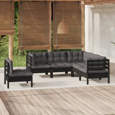 vidaXL 5-tlg. Garten-Lounge-Set mit Kissen Schwarz Kiefernholz