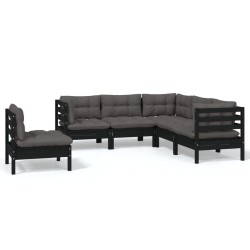 vidaXL 5-tlg. Garten-Lounge-Set mit Kissen Schwarz Kiefernholz