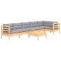 vidaXL 7-tlg. Garten-Lounge-Set mit Grauen Kissen Kiefernholz vidaXL 7-tlg. Garten-Lounge-Set mit Grauen Kissen Kiefernholz