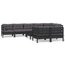 vidaXL 9-tlg. Garten-Lounge-Set mit Kissen Schwarz Massivholz Kiefer