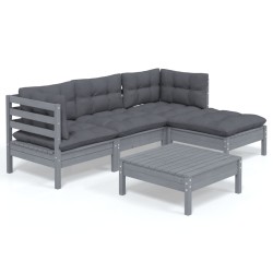 vidaXL 5-tlg. Garten-Lounge-Set mit Kissen Grau Kiefernholz