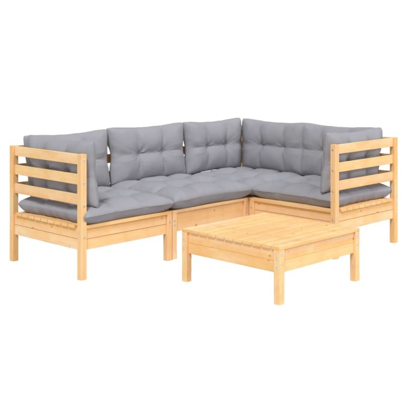 vidaXL 5-tlg. Garten-Lounge-Set mit Grauen Kissen Kiefernholz vidaXL 5-tlg. Garten-Lounge-Set mit Grauen Kissen Kiefernholz