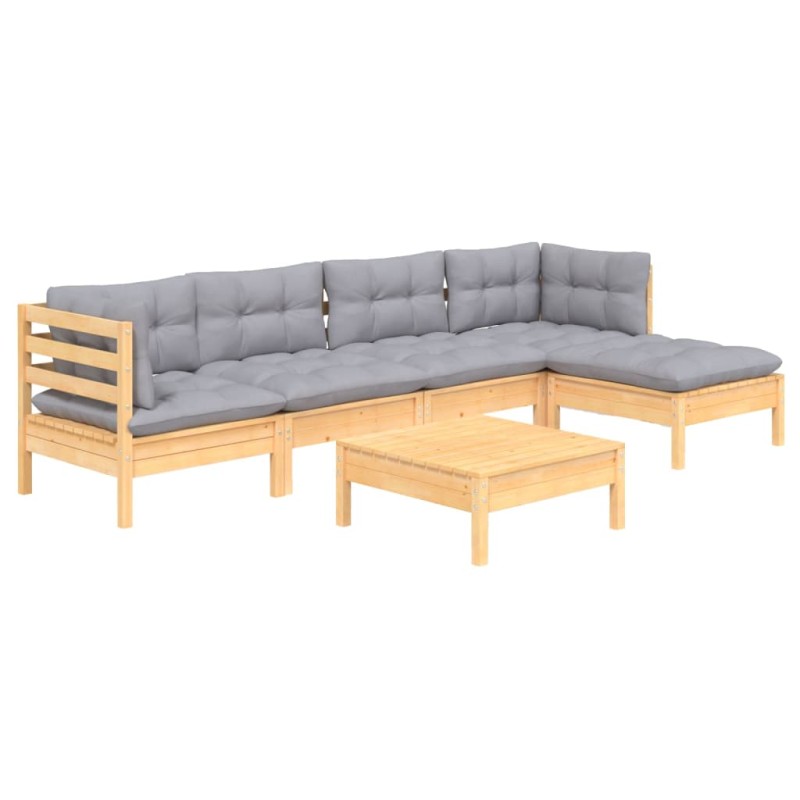 vidaXL 6-tlg. Garten-Lounge-Set mit Grauen Kissen Kiefernholz vidaXL 6-tlg. Garten-Lounge-Set mit Grauen Kissen Kiefernholz