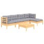 vidaXL 6-tlg. Garten-Lounge-Set mit Grauen Kissen Kiefernholz vidaXL 6-tlg. Garten-Lounge-Set mit Grauen Kissen Kiefernholz