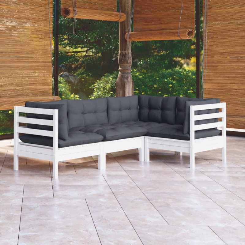 vidaXL 4-tlg. Garten-Lounge-Set mit Kissen Weiß Kiefernholz vidaXL 4-tlg. Garten-Lounge-Set mit Kissen Weiß Kiefernholz