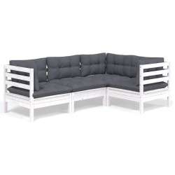 vidaXL 4-tlg. Garten-Lounge-Set mit Kissen Weiß Kiefernholz