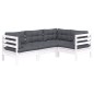 vidaXL 4-tlg. Garten-Lounge-Set mit Kissen Weiß Kiefernholz vidaXL 4-tlg. Garten-Lounge-Set mit Kissen Weiß Kiefernholz