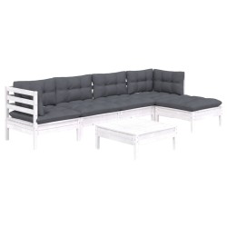 vidaXL 6-tlg. Garten-Lounge-Set mit Kissen Weiß Kiefernholz