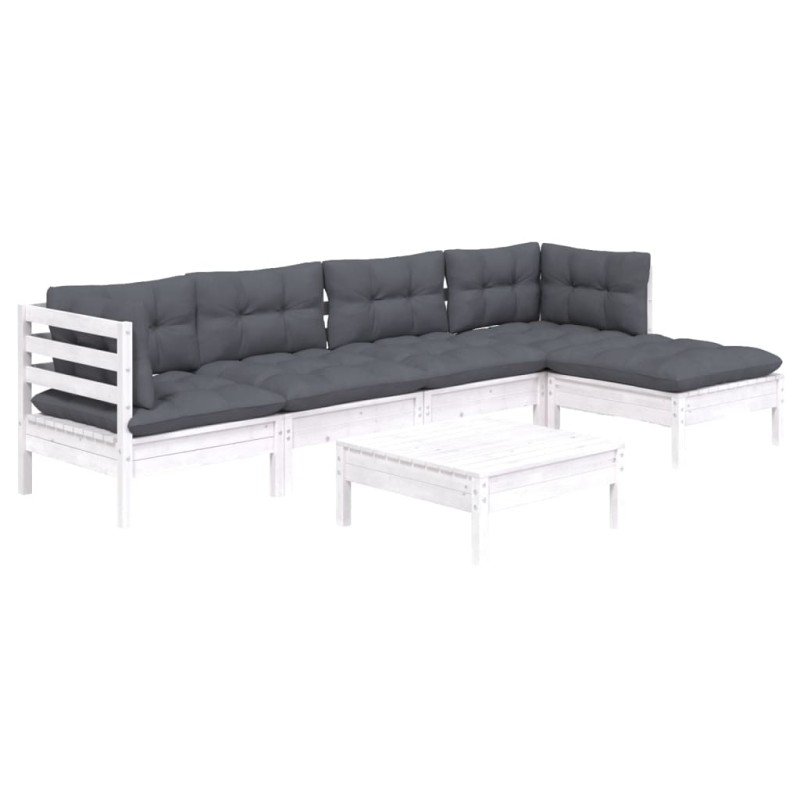 vidaXL 6-tlg. Garten-Lounge-Set mit Kissen Weiß Kiefernholz vidaXL 6-tlg. Garten-Lounge-Set mit Kissen Weiß Kiefernholz