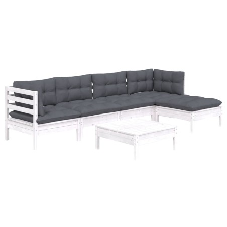 vidaXL 6-tlg. Garten-Lounge-Set mit Kissen Weiß Kiefernholz