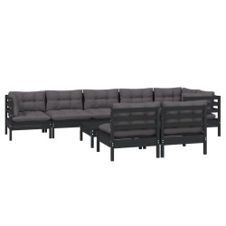 vidaXL 9-tlg. Garten-Lounge-Set mit Kissen Schwarz Massivholz Kiefer