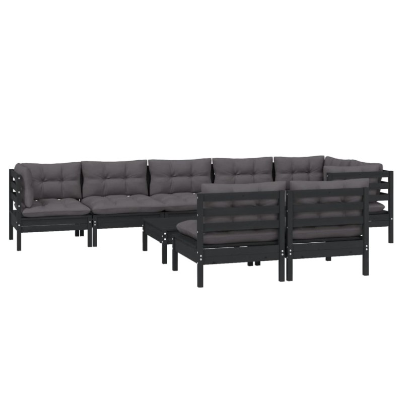 vidaXL 9-tlg. Garten-Lounge-Set mit Kissen Schwarz Massivholz Kiefer vidaXL 9-tlg. Garten-Lounge-Set mit Kissen Schwarz Massivholz Kiefer