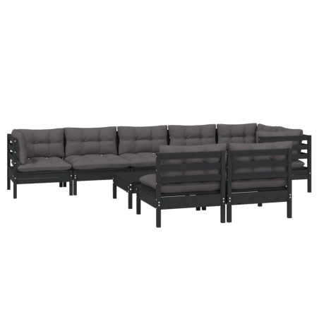 vidaXL 9-tlg. Garten-Lounge-Set mit Kissen Schwarz Massivholz Kiefer